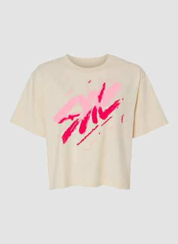 Boxy T-Shirt – Cream (Soft Pink & Neon Pink SYKE Print)