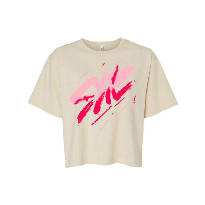 Boxy T-Shirt – Cream (Soft Pink & Neon Pink SYKE Print)